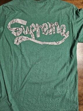 Mens Supreme Green Tee With Duct Tape Lettering Size Large
